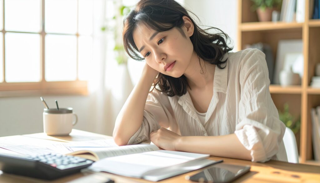 ママがお金の不安を感じている様子
