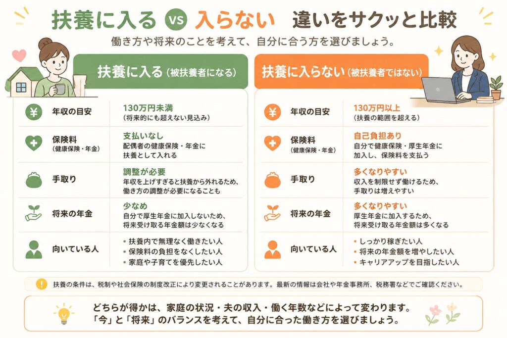 扶養に入るvs入らない　違いをサクッと比較