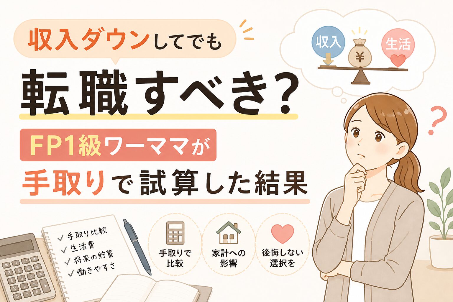 収入ダウンしてでも転職すべき？FP1級ワーママが手取りで試算した結果